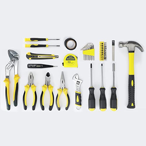 44-Piece Household Hand Tool Set — Basic DIY Repair Kit with Easy Carrying Bag for Home Maintenance