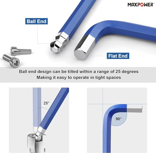 MAXPOWER 18-Piece Hex Key Allen Wrench Set, Hex Key Set SAE & Metric Extra Long Arm Ball End Set with T-Handle - size: 18-piece