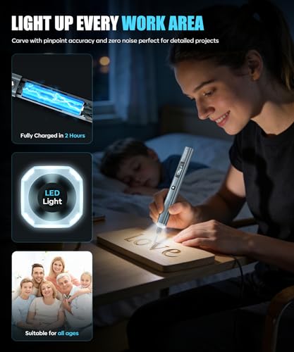 Vanlgs Engraving Pen for Metal Wood Glass Plastic Gift for Teens, Grey Pro | Engraving Tool with LED Lights, 5 Variable Speed, Rechargeable 31Bits DIY Craft Kit fot Adults Beginners - color: Grey Pro