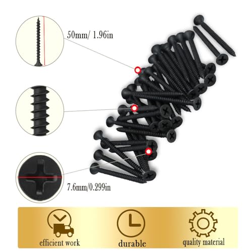 Drywall Screws Kit #6 x 2-Inch, Fine Thread Wood Screws, Bugle Head Phillips Drive Sheetrock Screws Set, Self Tapping Dry Wall Screws, Phosphate Coated Finish, Sharp Point, Black, 65 Pack - size: #6 x 2-Inch