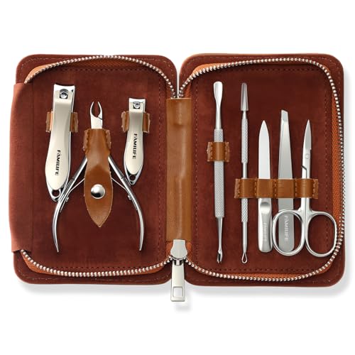 FAMILIFE Stainless Steel Manicure Set 8-in-1 Professional Nail Clipper Kit - color: Brown-1
