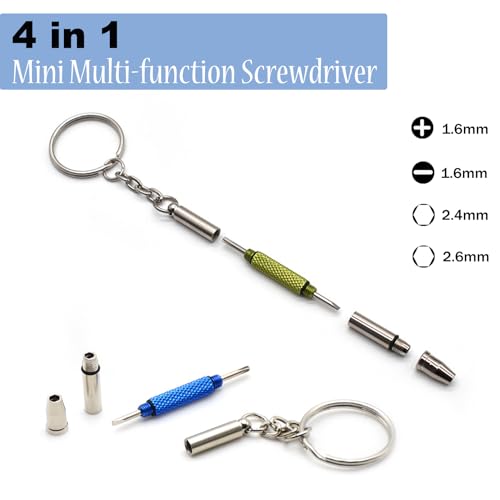 5 Pcs Eyeglass Screwdriver Repair Kit Precision 4 in 1 Mini Screwdrivers Set,Sunglass Watch Toy Repair with Keychain, Stainless Steel Alloy Tool,Flat Head, Phillips, Hex(5 colors)