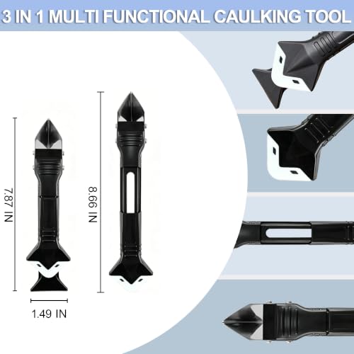 3 in 1 Caulking Tool – Silicone Caulk Remover with Scraper & Grout Removal, Sealant Finishing & Smoothing, Adhesive Residue Scraper, Caulk Finishing Kit for Home, Bathroom, Kitchen, Window, Sink - size: 3 in 1 Caulk Remover Kit