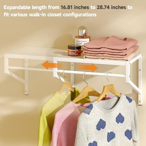 ThreeHio Expandable Closet Shelves Wall Mounted, 3 Pack Closet Shelving with Hanging Rods, Wall Shelving for Walk-in Closet, Hanging Shelves Organizer and Storage for Closet, Laundry - size: 3 Pack