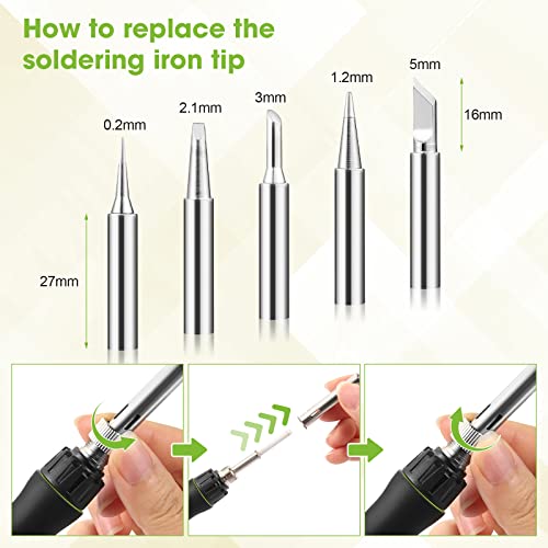 Soldering Iron Kit, 100W LED Digital Solder Gun kits with Ceramic Heater, Adjustable Temperature Welding Tools with Tips, Wick Braid, Stand, Solders Wire, Sponge, Flux Paste
