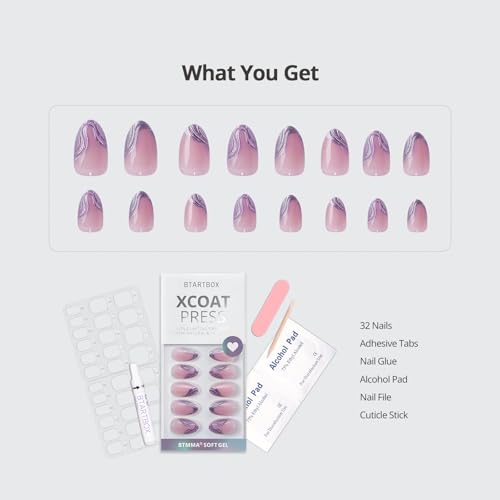 BTArtbox Press on Nails, French Tips, Short Almond Nails, 32Pcs Full Kit - color: A2-Mermaid Tail