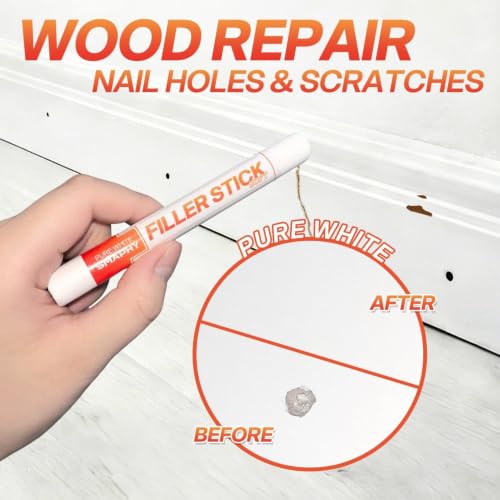 White Wood Filler Sticks 3 Pack, Putty Stick for Nail Holes & Baseboards