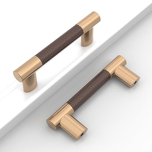 Champagne Bronze & Brown Knurled Kitchen Cabinet Pulls 3 Inch 10 Pack - color: Brown and Champagne, size: 3" Hole Center