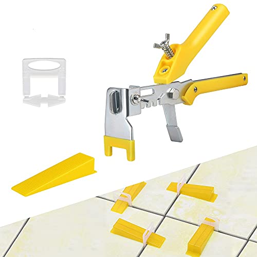 Mr.Ton 1/8 Inch Tile Leveling System with Tile Plier - 300Pcs Tile Spacers Clips, 100-piece Reusable Wedges - Tile Installation Kit