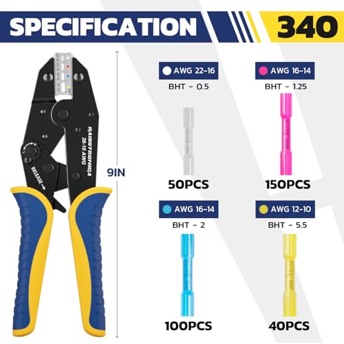 haisstronica 340PCS Heat Shrink Butt Connectors Set, 9" Wire Crimper - size: 340 PCS
