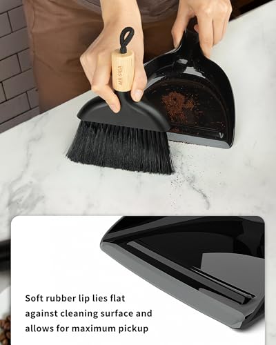 MR.SIGA Mini Dustpan and Brush Set, Bamboo Handle, Black, 1 Set - color: Black