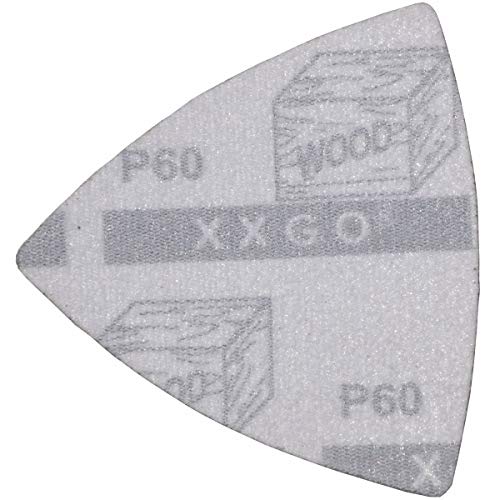 XXGO 100 Pcs 60 Grits 3-1/2 Inch Triangle Multitool Sanding Paper | 90mm , Best For Wood Sanding , Hook & Look Design , Strong Velcro - size: 3-1/2 Inch 60 Grit - 100 Pcs