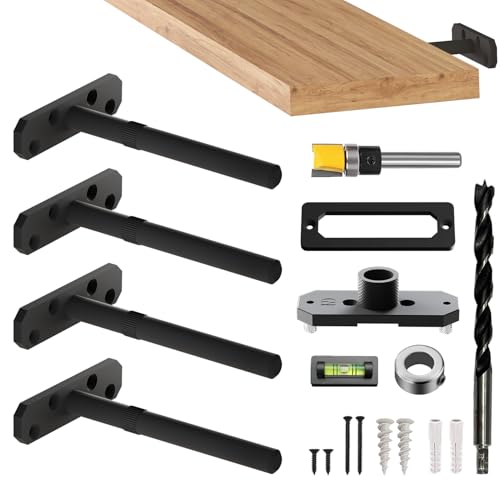 Invisible Floating Shelf Bracket 5 Inch Rod 1/2 inch Diameter Heavy Duty with Jig – Hidden Metal Mantel Mount for Wall Shelves – Floating Shelf Hardware for Bathroom, Kitchen & Living Room (4 Pack) - size: 5" Standard, style: Brackets + Hardware
