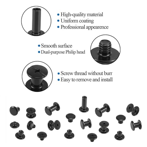 Alloygold 50 Sets M5*8 Matte Black Chicago Screw Kit Leather Rivets Screw Rivets Chicago Screw Buttons DIY Leather Trim - color: matte black, size: M5*8mm