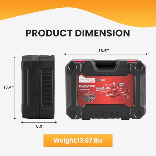 NEWBULIG 330-Piece Complete Tool Box Set, Durable Homeowners Tool Kit with Pull-Out Drawer, Versatile Home Repair Kit for Auto & Household, DIY Projects, Black-Red - color: Black Red, size: 16