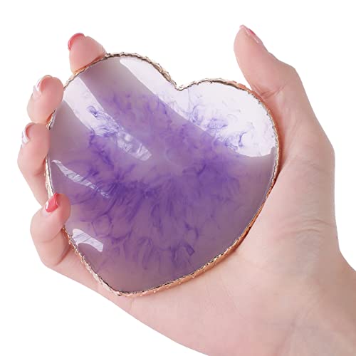 Sibba Resin Nail Art Palette Nail Mixing Palette Polish Color Mixing Plate Golden Edge Nail Holder Display Board Heart Shape Cosmetic Mixing Tools (Purple) - color: Purple