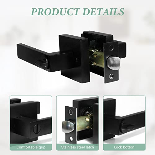 SUNTAI Bedroom/Bathroom Door Handles Levers Square Plate Interior Privacy Door Locksets,Matte Black (6Pack) - size: 6