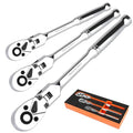 PRIDE&CRAFT 3pc Flex Head Ratchet Wrench Set, 1/4", 3/8", 1/2" Drive, 72-Tooth, Socket Wrench Quick Release Reversible Design, Chrome Alloy Made, EVA Organizer - style: 3pc Flex Head