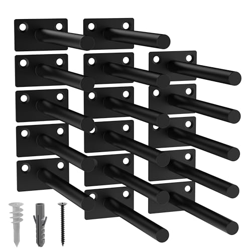 LEOPO 16-Pack 5 inch Floating Shelf Brackets, Hidden Shelf Bracket for Wood - color: Black-16Pack, size: 5 Inch