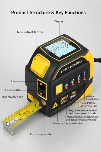 4-in-1 Digital Tape Measure, 328FT Laser Measure & 16FT Auto-Lock Tape
