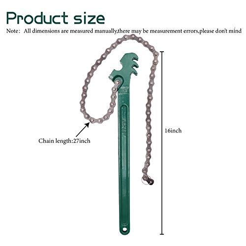 16 Inch Heavy Duty Chain Wrench with 27" Chain for 1.5"-7.5" Diameter Pipe