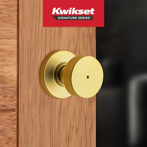 Kwikset 730PSKRDT-4 Pismo Knob with Round Rose Privacy Lock with 6AL Latch and RCS Strike Satin Brass Finish - color: Satin Brass, size: 1 Pack