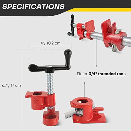4 Pack 3/4" Wood Gluing Pipe Clamp Set, Pipe Clamps for Woodworking - style: 4 Pack, 3/4"