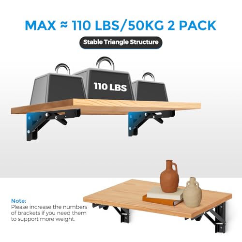 Matte Black Folding Shelf Brackets, 6 Inch, 4 Pack - size: 6 Inch