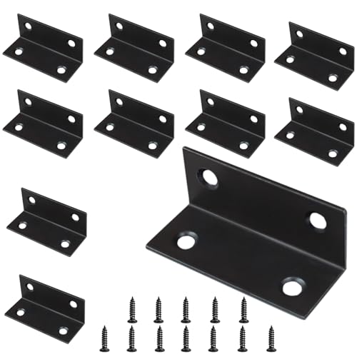 10PCS L Bracket 2.4"x1" Stainless Steel Corner Brace Heavy Duty 90 Degree Corner Fastener Black Large Angle Brackets for Wood Furniture Bedframe Cabinet Drawer Chair with Mounting Screws - size: 10PCS 2.4"x1"
