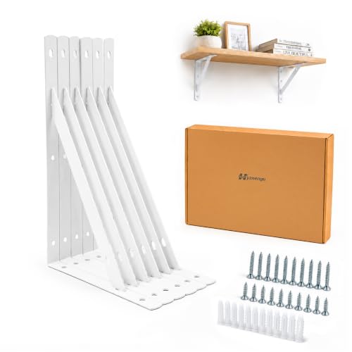 Shelf Brackets Heavy Duty, 6 Pack White 12 inch Floating Shelf Bracket, Max Load 100 lbs of Metal Triangle Decorative Shelf Support Brackets for Wall Mount - size: 12 inch 6pack