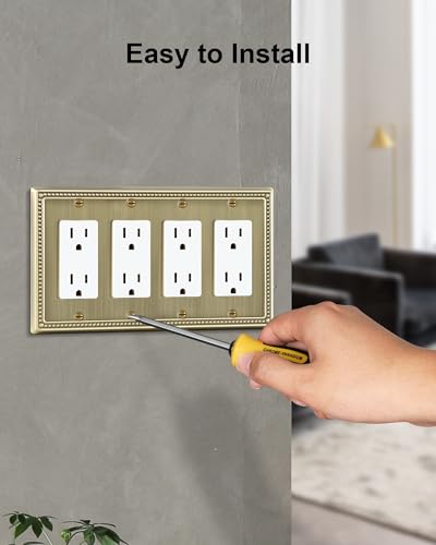 2-Pack Quad Decorator Outlet Cover Plate, Antique Brass - size: Quad Decorator 2PK
