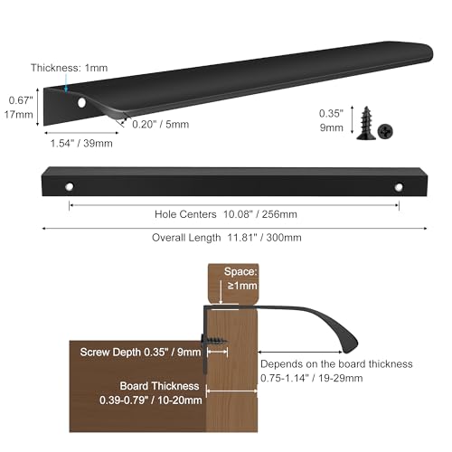 Malimali 5 Pack 11.81" Black Edge Finger Pulls for Cabinets, Drawer Pulls - color: Matte Black, size: 300mm/11.81" (5Pcs)