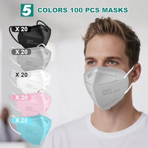 LEMENT KN95 Face Masks,100 Pack Breathable Cup Dust Mask For Adults,5 color - color: Adult-100 Pack-color