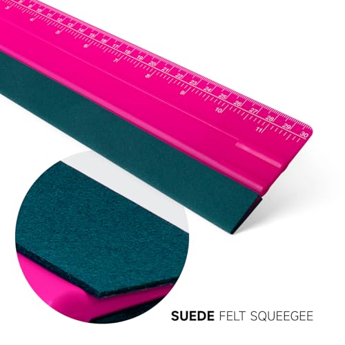 FOSHIO Professional Squeegee for Vinyl, Decals, Sticker Paper, Wallpaper, Window Film, Craft, Suede Felt Squeegee Smoothing Tool with Ruler, Pink (12 inches) - size: 12 inches