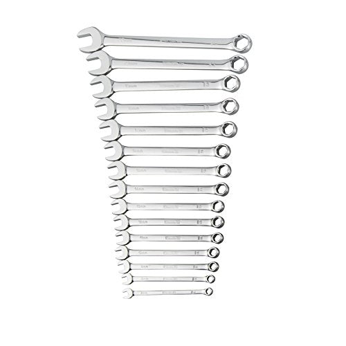Steelman Pro 15-Piece Metric 6-Point Combination Wrench Set for Mechanics, Chrome Vanadium Alloy Steel, Angled Ends, Storage Rack Included - size: 15-piece