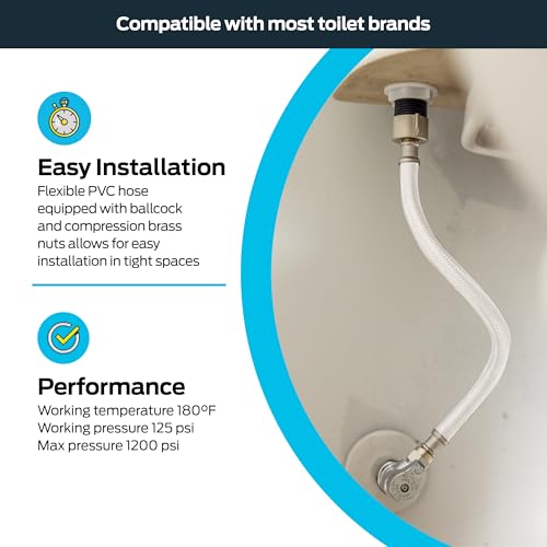 Eastman 16 Inch Flexible Toilet Connector, PVC Braided Hose with 7/8 Inch Ballcock Nuts, 3/8 Inch Compression Inlet Connection, 48170 - size: 16 in.