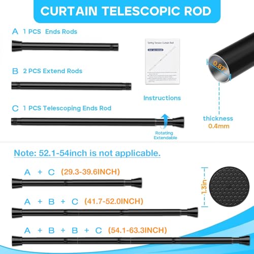 2 Pack Black Tension Curtain Rod 30 to 64 Inch,Adjustable Curtain Rod - color: Black 2 Pack, size: 30-64"