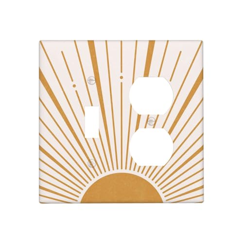 Boho Gold Sun Mid Century Sunrise Simple Wallplates 1 Toggle 1 Duplex Switch Plate Electrical GFCI Faceplate Decorative Light Switch Covers for Bedroom Living Room Decor - color: Boho Gold Sun Mid Century Sunrise Simple, size: 1 Toggle 1 Duplex / 4.6 X 4.