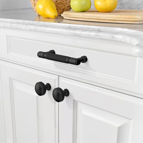 Amerdeco 10 Pack Matte Black knurled Cabinet Pulls 3.75" | Drawer Pulls Cabinet Hardware Kitchen Cabinet Handles for Bathroom ZH0072 - color: Matte Black, size: 3.75" hole center