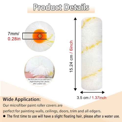 10 Pieces Paint Roller Cover, 6 inch Microfiber, 3/8"Nap - size: 6", 10 pieces