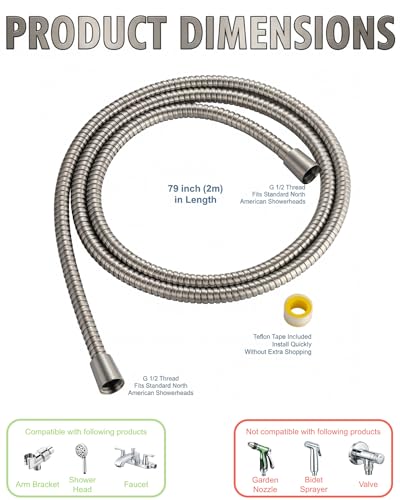 79 inches Kinkless Brushed Nickel Stainless Steel Natural Color Flexible Stainless Steel Shower Hose - Replacement for Handheld Showerhead Hose - style: 79'' Brushed Nickel