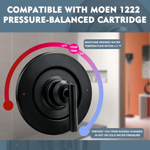 Replacement for Moen T2901BL Gibson Posi-Temp Valve Trim Kit, T2901bl valve trim kit, Black Shower Lever Handle, Durable Solid Metal, Matte Black (Note: not included 2510 valve) - color: Matte Black