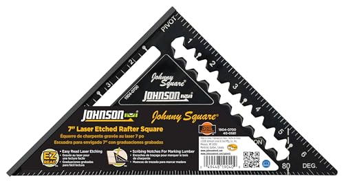 Johnson Level & Tool 1904-0700 Johnny Square Professional Easy-Read Aluminum Rafter Square, 7", Black, 1 Square - size: 7-inch, style: Standard