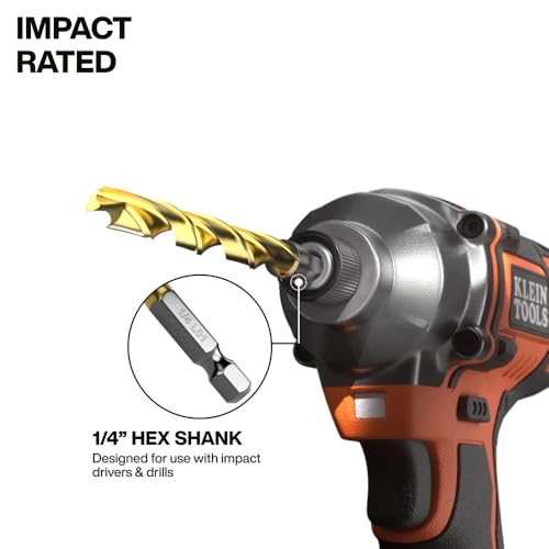 Klein Tools 53621 21-Piece Titanium Drill Bit Set, Impact-Rated, 1/4-Inch Hex Shank, Cuts Metal, Plastic, Wood, 15 Unique Sizes - size: 21-Piece Drill Bit Set