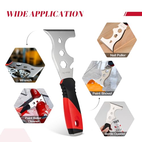 Mister Rui Metal Putty Knife, Paint Scraper Tool 13 in 1 Paint Scraper - color: Red, 1 Pack