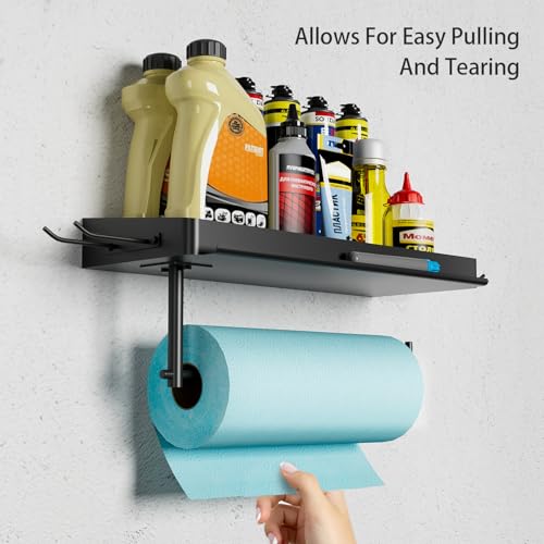 SUNTECH Garage Paper Towel Holder with 2 Shelves, Wall-Mount (Black) - color: Black, size: 12.8-inch(2 Pack)