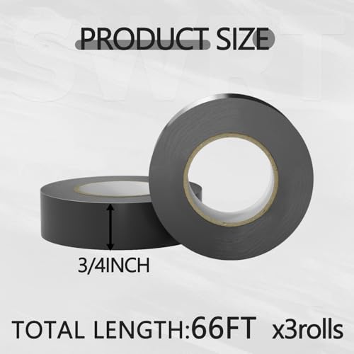 SWRT 0.75" x66ft 3 Pk Electrical Tape, Waterproof Flame Retardant.