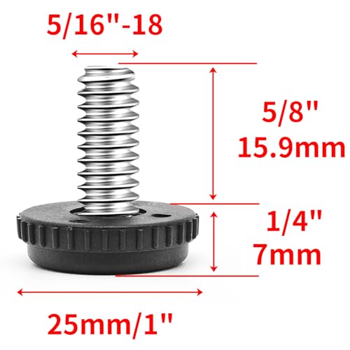 Surf turtle 5/16”-18 Stainless Steel Screw Furniture Leveling Feet,Adjustable Patio Furniture Levelers,4-Pack