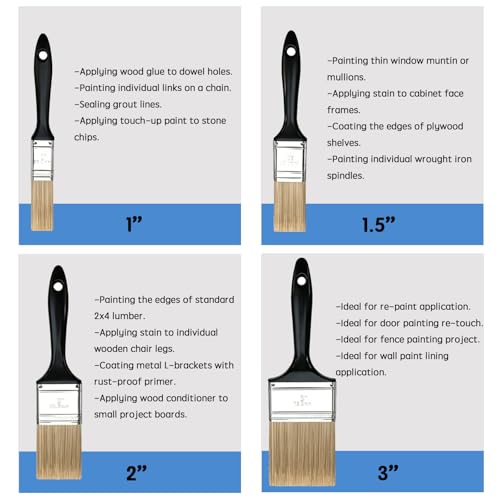4-Piece Paint Brush Set,Flat Painting Brushes for Walls Trim Cabinets Fence Priming Interior & Exterior Latex and Oil Paints,Stains