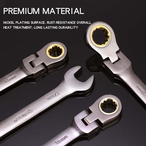 Qnkaa Flexible Ratcheting Wrench Set 24pcs Metric 8-19mm & SAE 1/4” to 7/8“ - style: Metric+SAE 24pcs